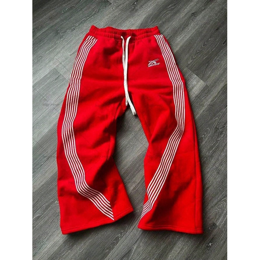 Y2K Retro Striped Wide Leg Sweatpants | Relaxed Fit Streetwear Joggers
