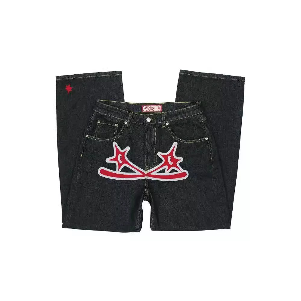 Hip hop trendy American retro men's pants Street summer casual straight leg pants European and American printed elastic neutral pants