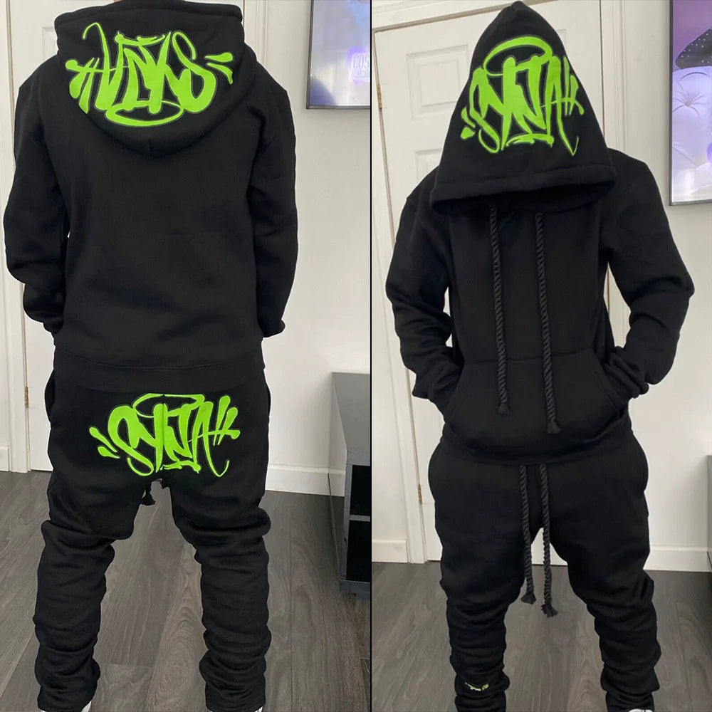 Street brand fashion casual sportswear tops and trousers set winter hip-hop men's hooded sweatshirt sweater suit