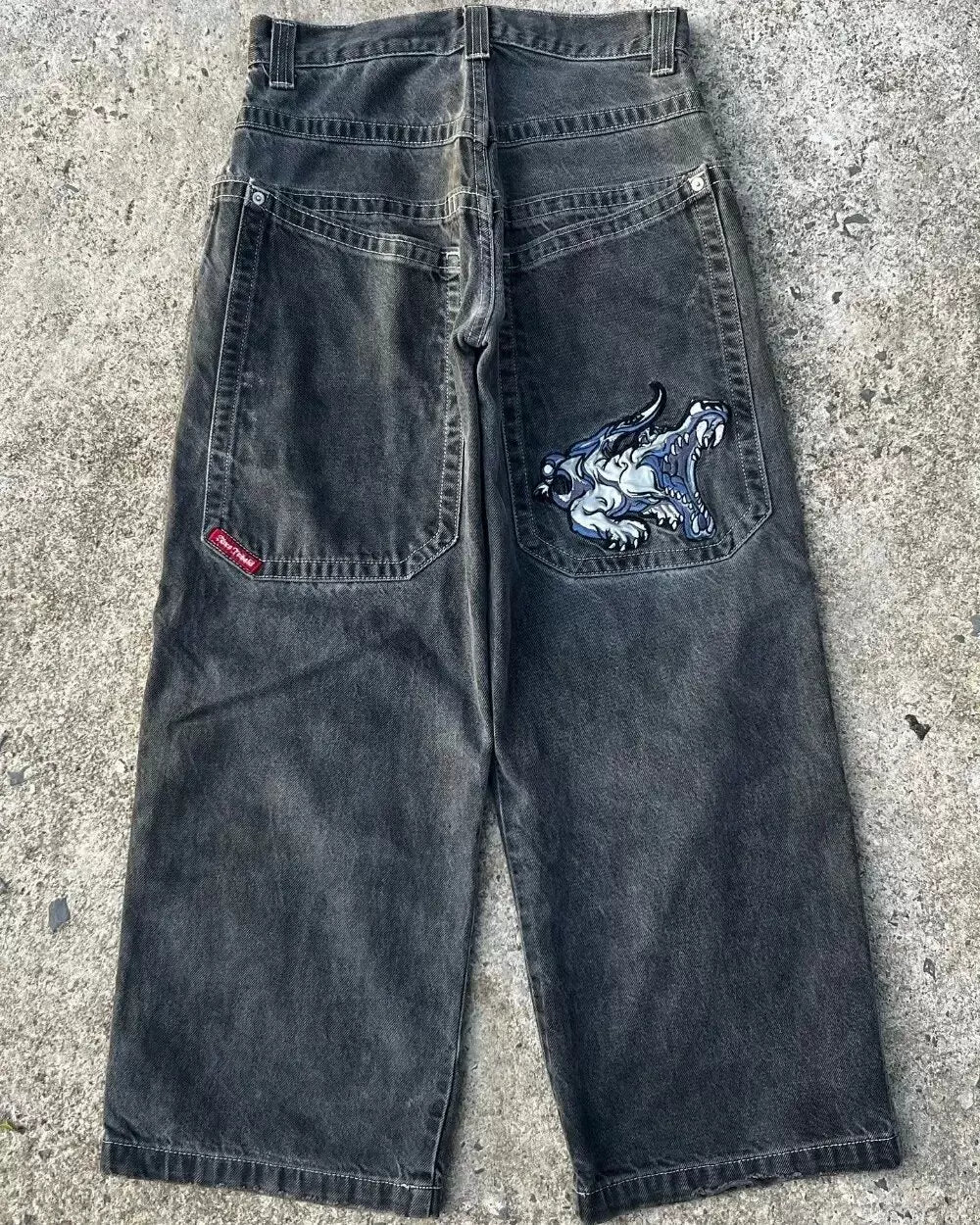 Loose straight jeans Men's retro embroidery hip -hop Gotter street clothing Harasuku Men's cross -border casual pants