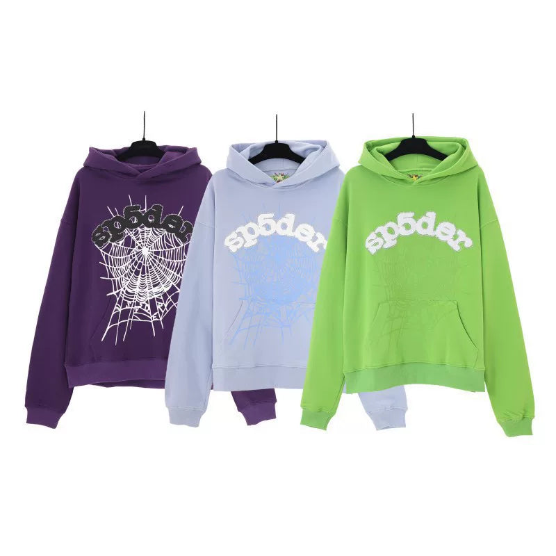 Sp5der hip-hop singer Young Thug555 same print letter couple hoodie Pink sweatshirt men