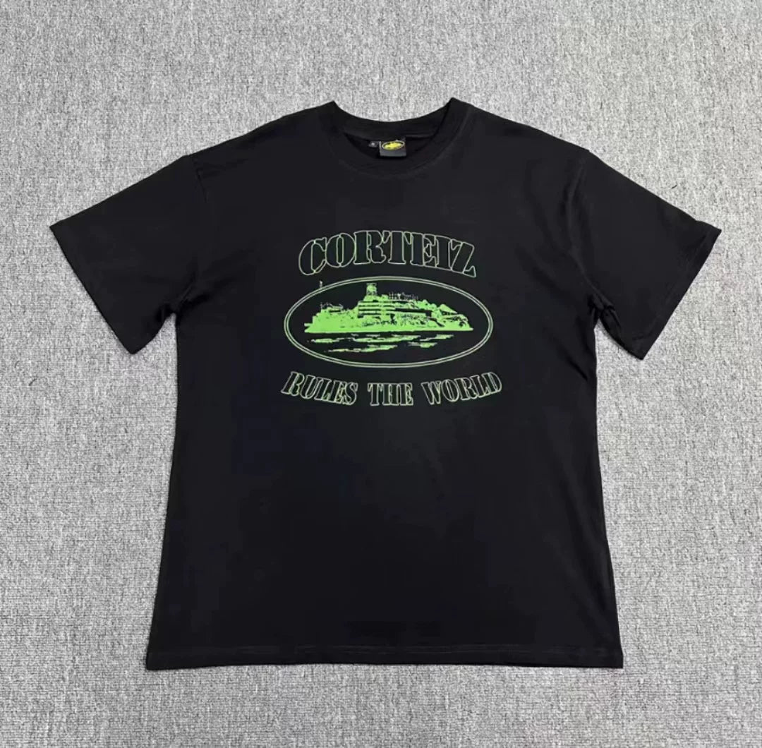 American street fashion brand Alcatraz sailboat top T-shirt men and women trend loose round neck retro five-point sleeve short sleeve