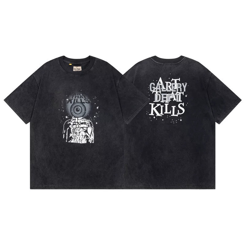 Outdoor single Gallery Depot color splashed ink letter print washed vintage trendy brand short sleeved high street graffiti T-shirt for men