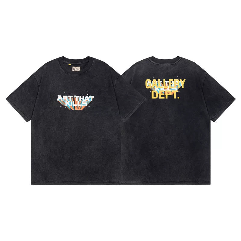 Outdoor single Gallery Depot color splashed ink letter print washed vintage trendy brand short sleeved high street graffiti T-shirt for men