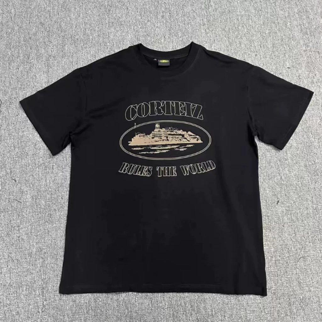 American street fashion brand Alcatraz sailboat top T-shirt men and women trend loose round neck retro five-point sleeve short sleeve