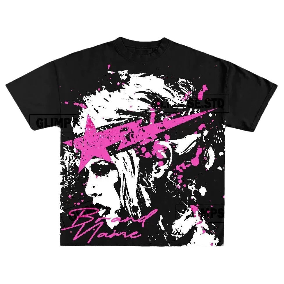American street graffiti hip-hop graphic T-shirt Y2K top Korean Gothic style T-shirt couple outfit retro short sleeved men