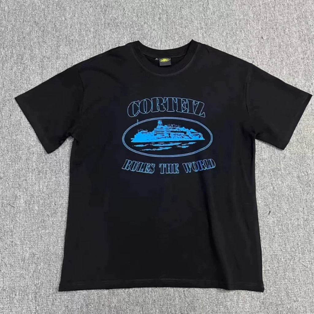 American street fashion brand Alcatraz sailboat top T-shirt men and women trend loose round neck retro five-point sleeve short sleeve