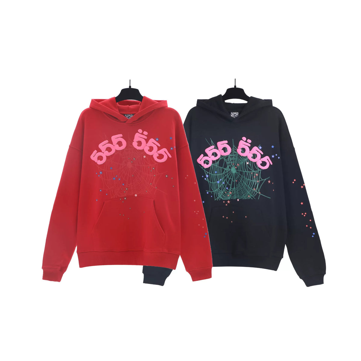 Sp5der hip-hop singer Young Thug555 same print letter couple hoodie Pink sweatshirt men