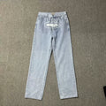 Classic Devil's Island print casual high street jeans for men, loose and trendy brand ins versatile straight leg pants