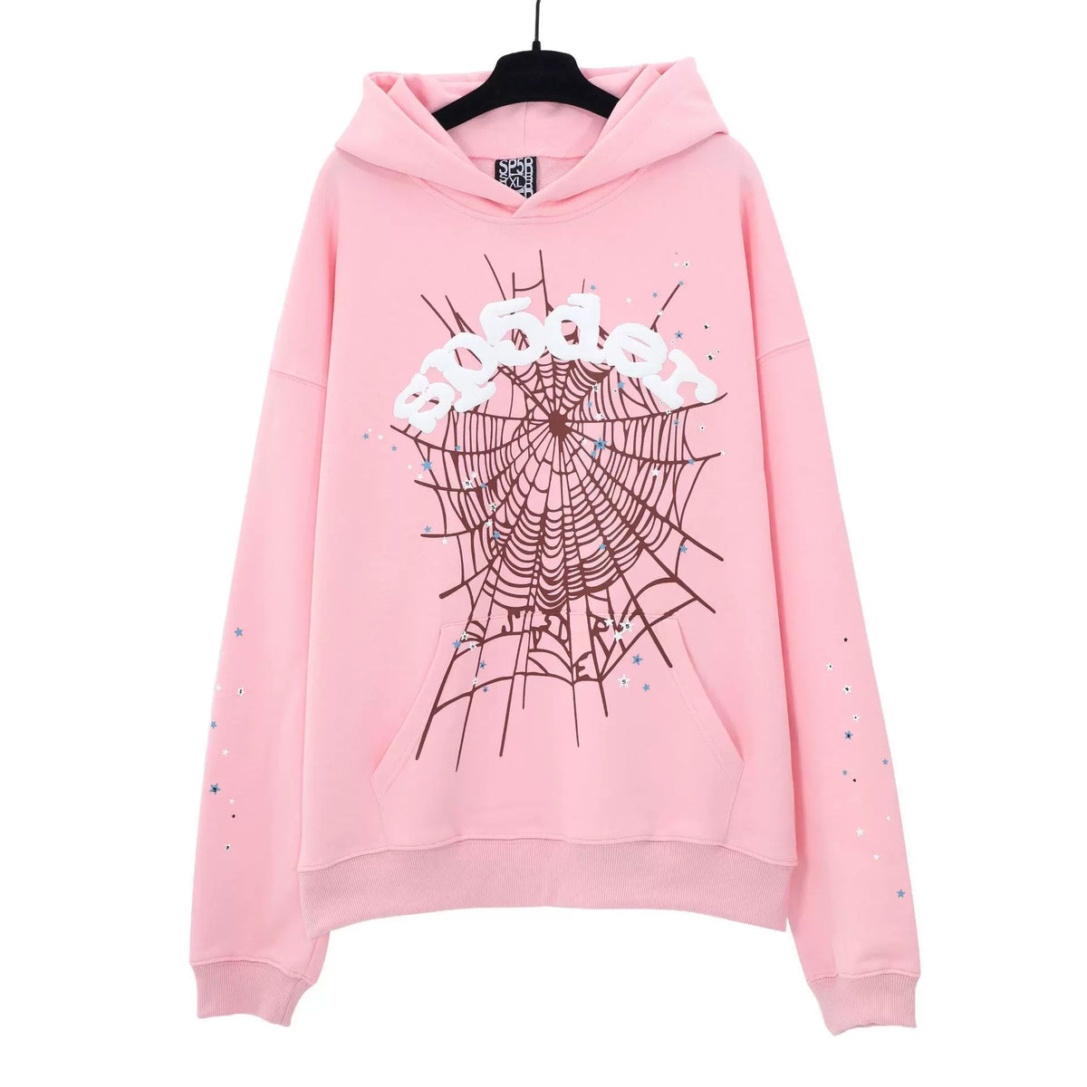 Sp5der hip-hop singer Young Thug555 same print letter couple hoodie Pink sweatshirt men