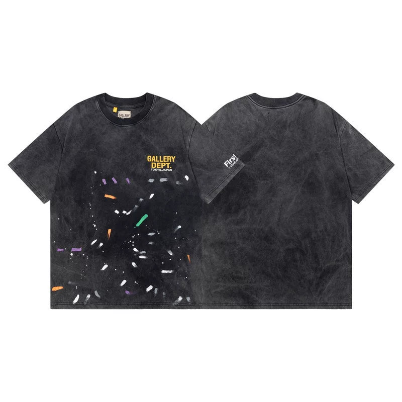 Outdoor single Gallery Depot color splashed ink letter print washed vintage trendy brand short sleeved high street graffiti T-shirt for men