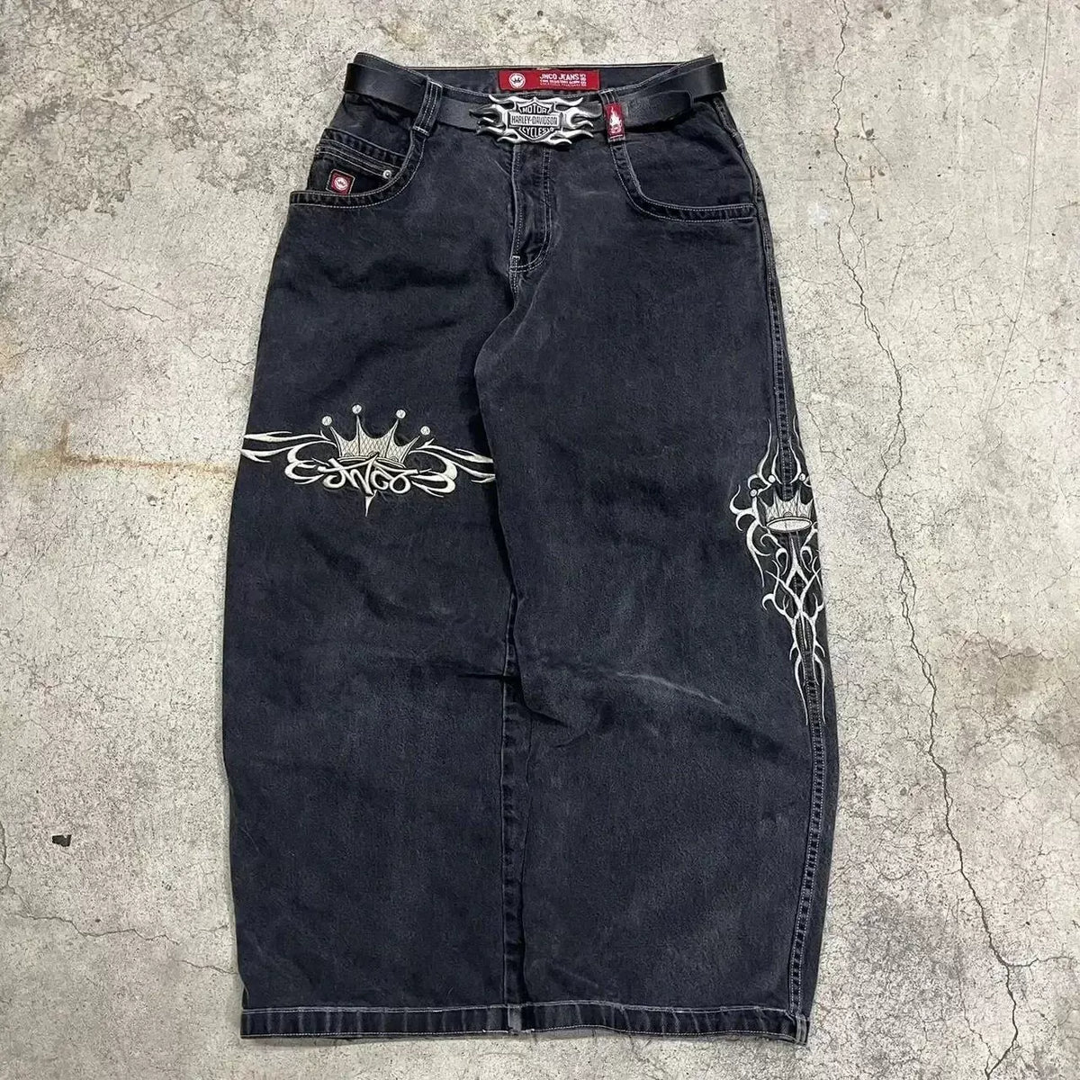 Loose straight jeans Men's retro embroidery hip -hop Gotter street clothing Harasuku Men's cross -border casual pants