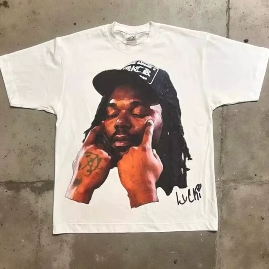 Men's T-shirt Retro Trendy Portrait Printed Short Sleeve T-shirt Y2k Gothic Harajuku Hip Hop Couple Casual Loose