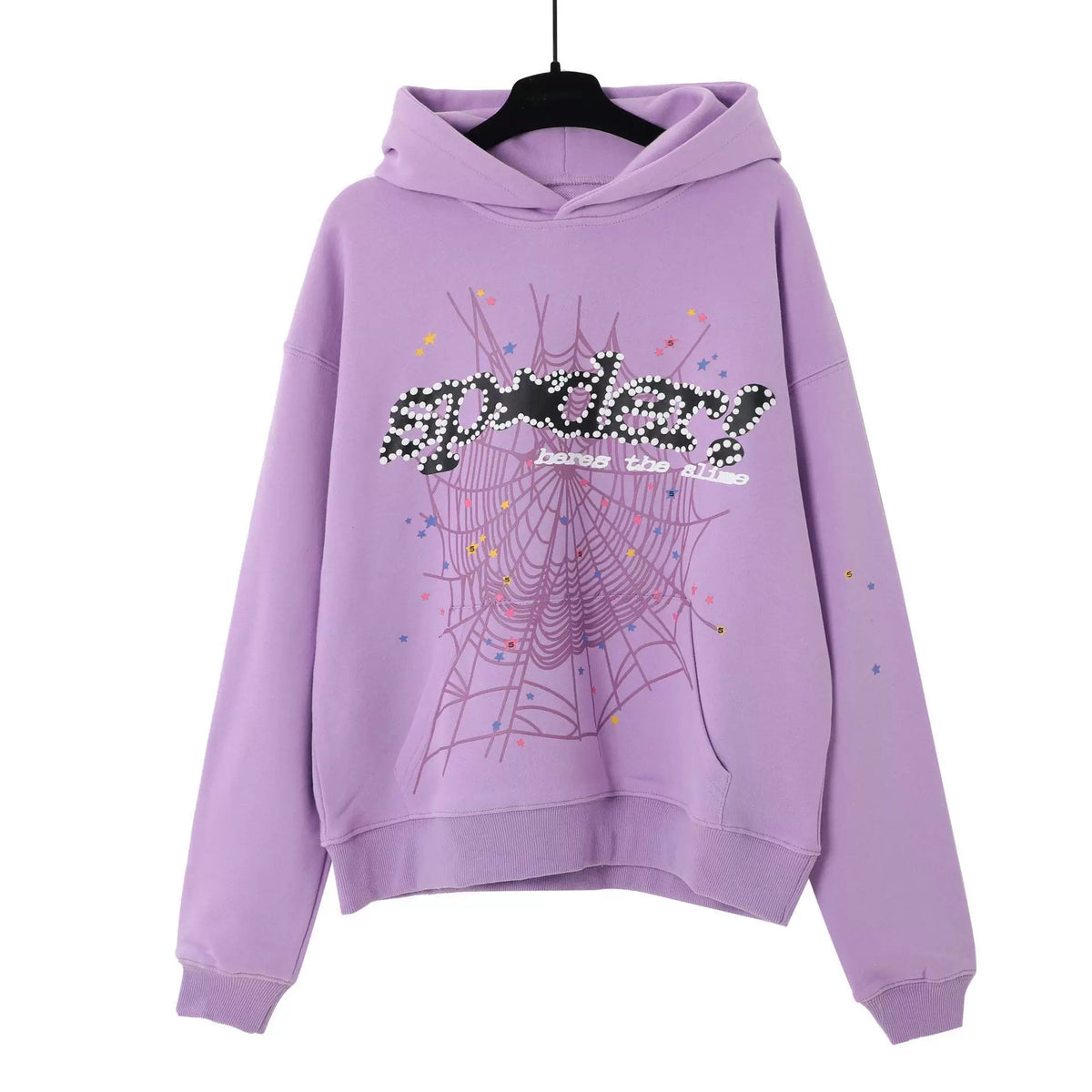 Sp5der hip-hop singer Young Thug555 same print letter couple hoodie Pink sweatshirt men
