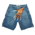 Cross-border summer new European and American hip-hop funny one hand pattern printed high street casual fashion denim shorts men