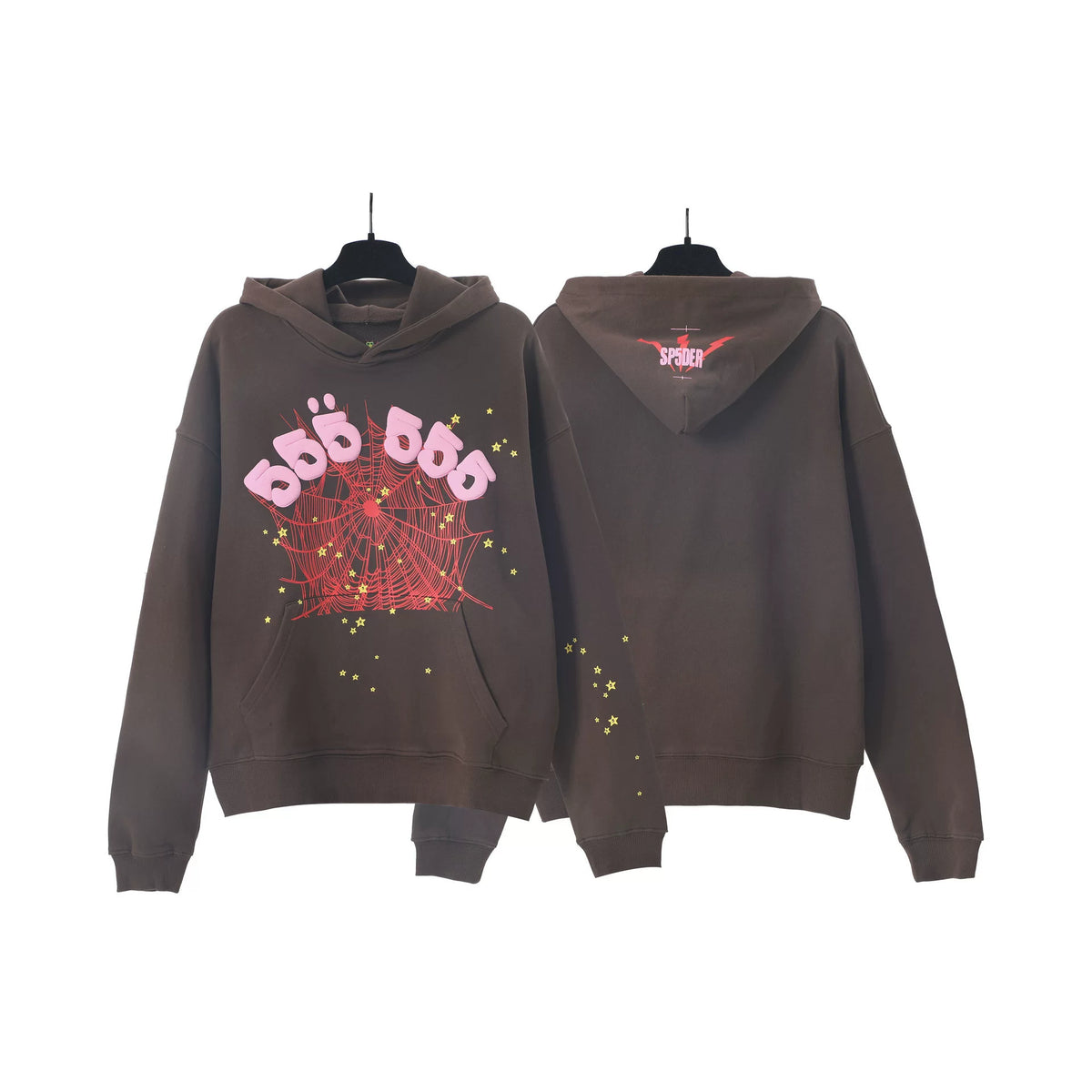 Sp5der hip-hop singer Young Thug555 same print letter couple hoodie Pink sweatshirt men