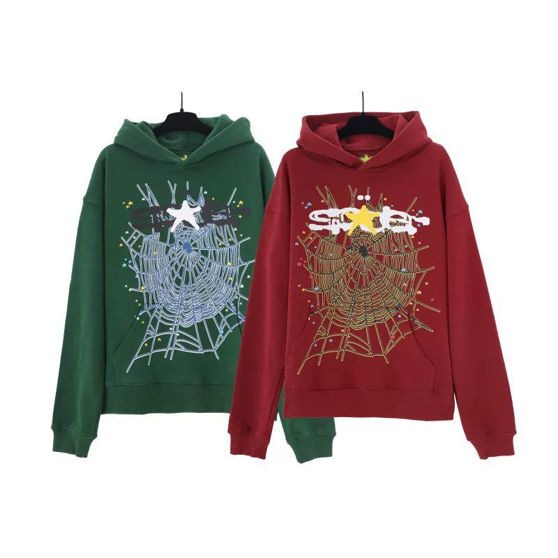 Sp5der hip-hop singer Young Thug555 same print letter couple hoodie Pink sweatshirt men