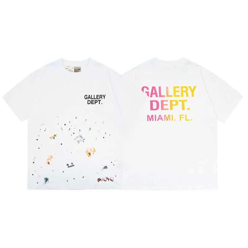 Outdoor single Gallery Depot color splashed ink letter print washed vintage trendy brand short sleeved high street graffiti T-shirt for men