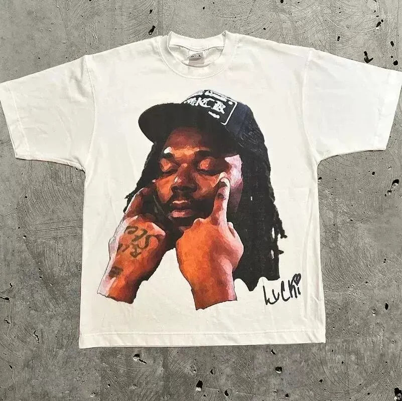 Men's T-shirt Retro Trendy Portrait Printed Short Sleeve T-shirt Y2k Gothic Harajuku Hip Hop Couple Casual Loose