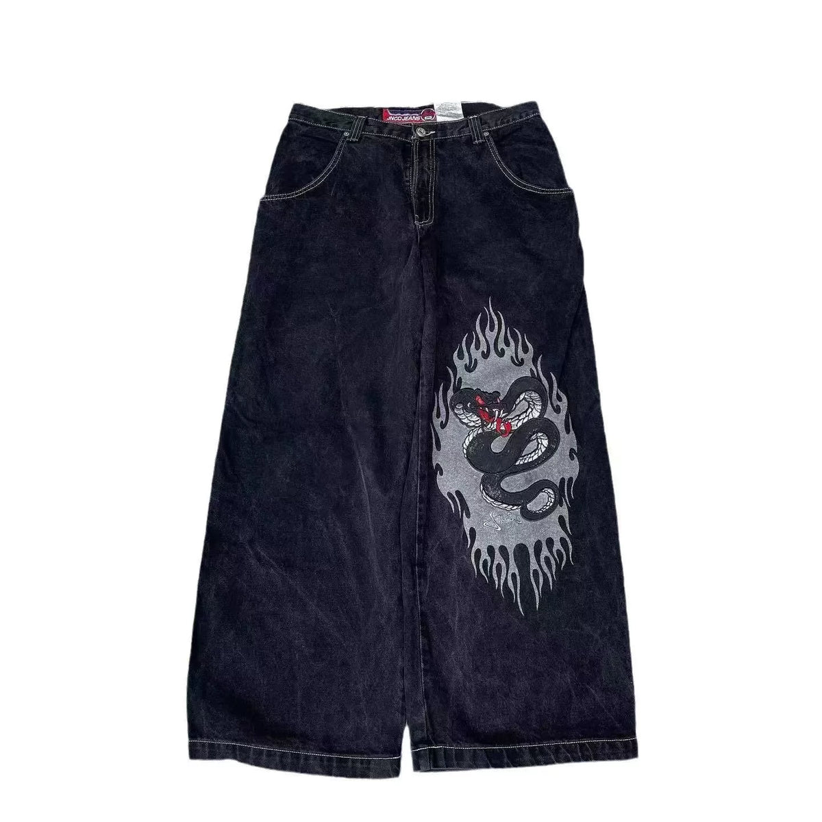 Loose straight jeans Men's retro embroidery hip -hop Gotter street clothing Harasuku Men's cross -border casual pants