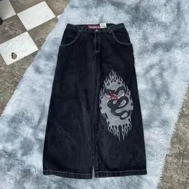 Loose straight jeans Men's retro embroidery hip -hop Gotter street clothing Harasuku Men's cross -border casual pants