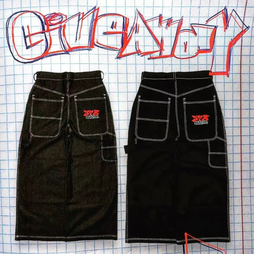 Loose straight jeans Men's retro embroidery hip -hop Gotter street clothing Harasuku Men's cross -border casual pants