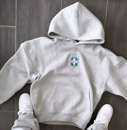 Winter men's hooded sweatshirt set, versatile long sleeved casual jacket, youth casual long sleeved sweatshirt