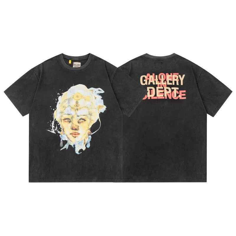 Outdoor single Gallery Depot color splashed ink letter print washed vintage trendy brand short sleeved high street graffiti T-shirt for men