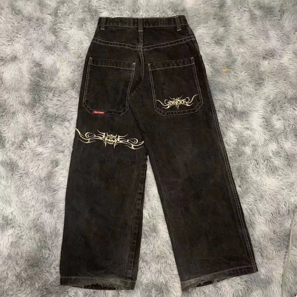 Loose straight jeans Men's retro embroidery hip -hop Gotter street clothing Harasuku Men's cross -border casual pants