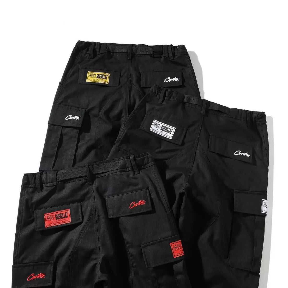 American retro high street fashion brand ins hip-hop street print casual multi-pocket side buckle unisex overalls