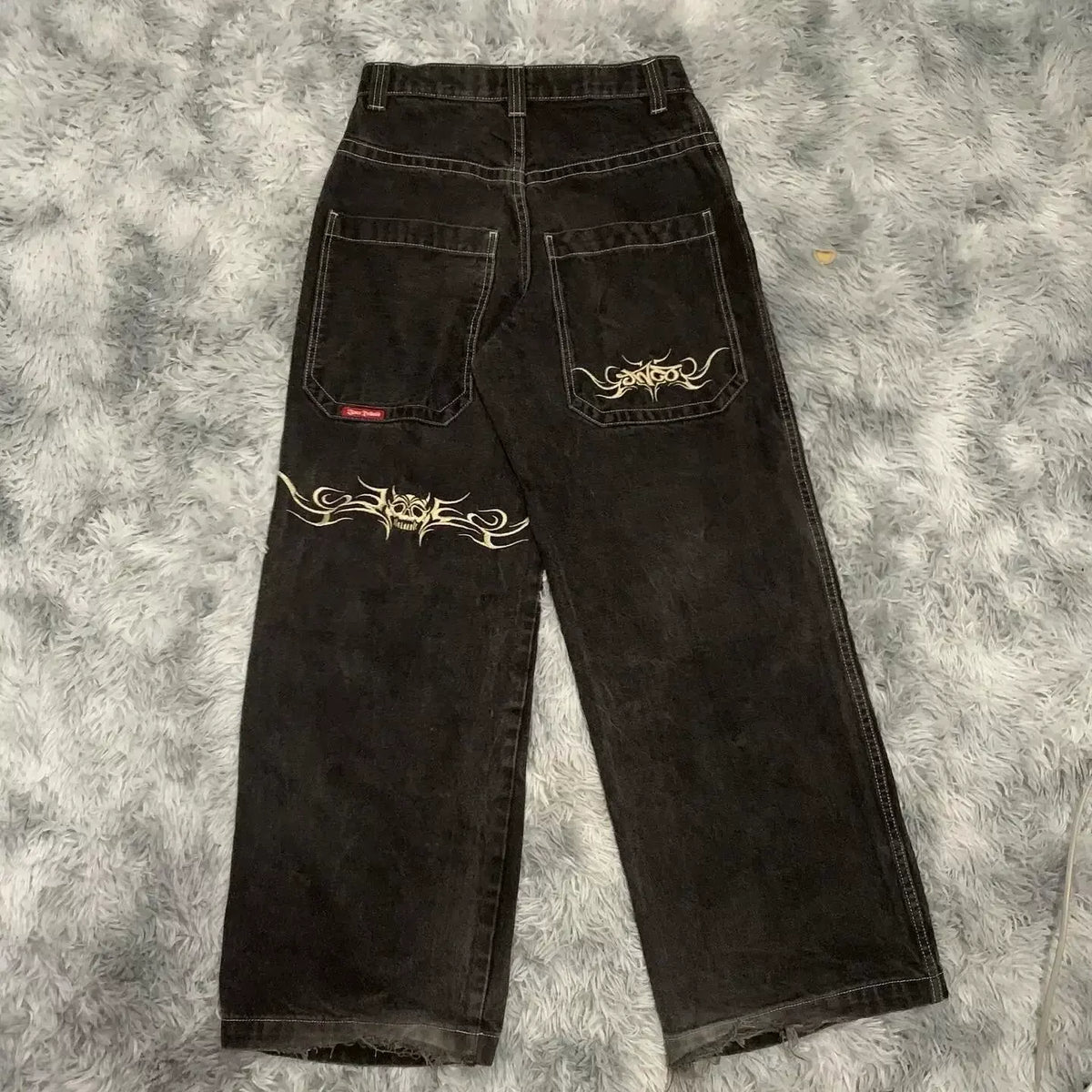 Loose straight jeans Men's retro embroidery hip -hop Gotter street clothing Harasuku Men's cross -border casual pants