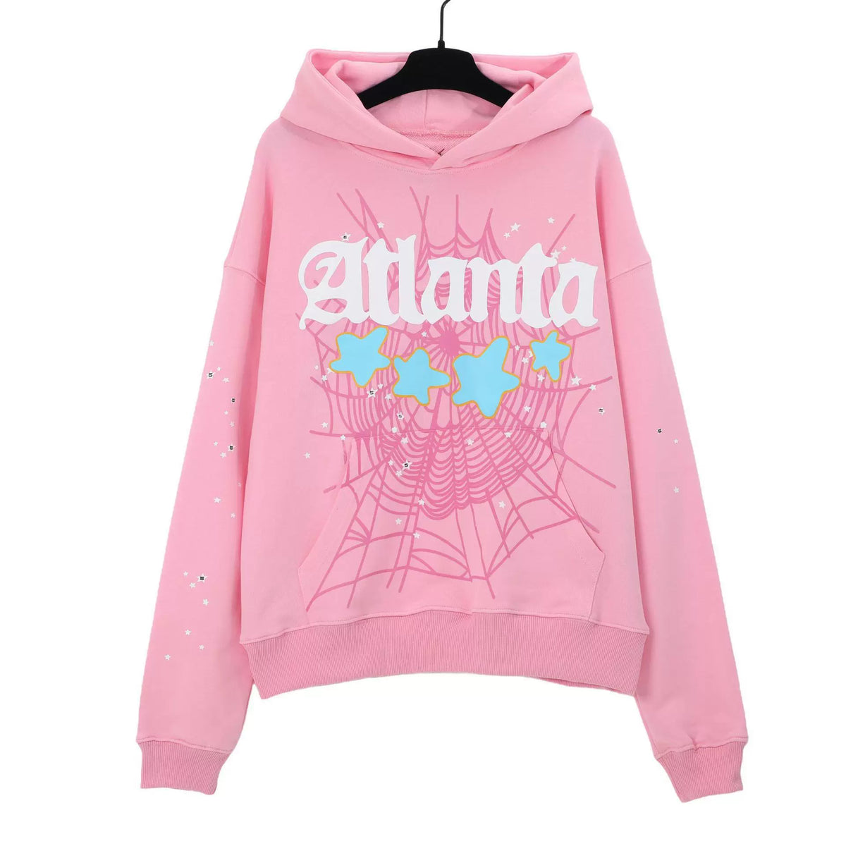 Sp5der hip-hop singer Young Thug555 same print letter couple hoodie Pink sweatshirt men