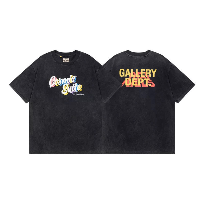 Outdoor single Gallery Depot color splashed ink letter print washed vintage trendy brand short sleeved high street graffiti T-shirt for men