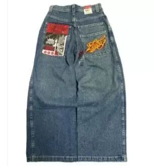 Loose straight jeans Men's retro embroidery hip -hop Gotter street clothing Harasuku Men's cross -border casual pants