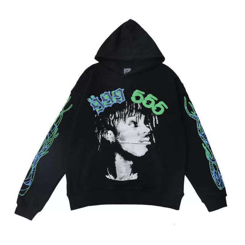 Sp5der hip-hop singer Young Thug555 same print letter couple hoodie Pink sweatshirt men