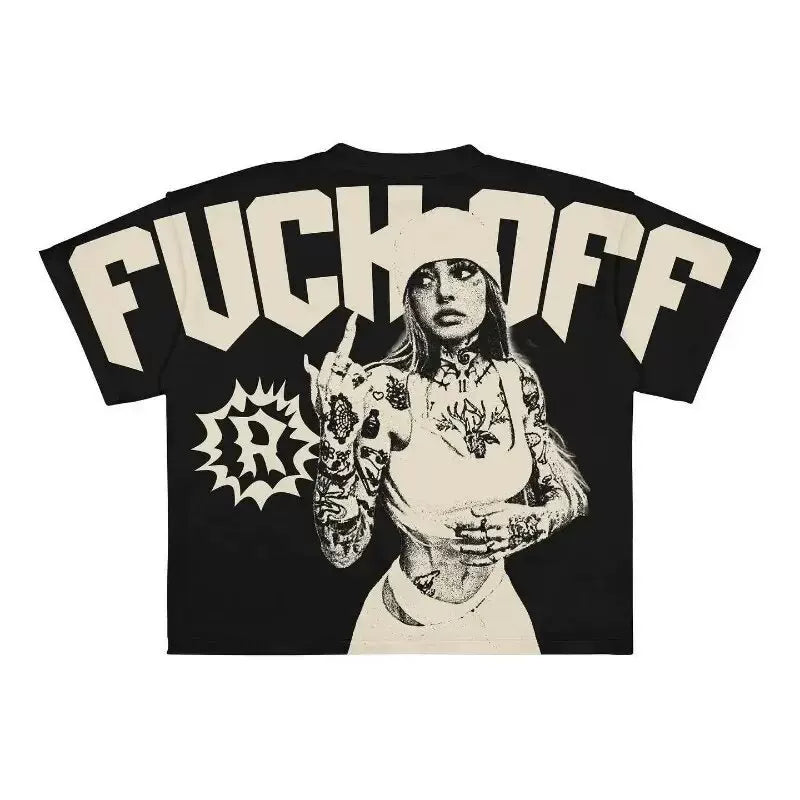 Cross border e-commerce Y2K Harajuku style T-shirt men's hip-hop special graphic print large cotton punk short sleeved casual T-shirt