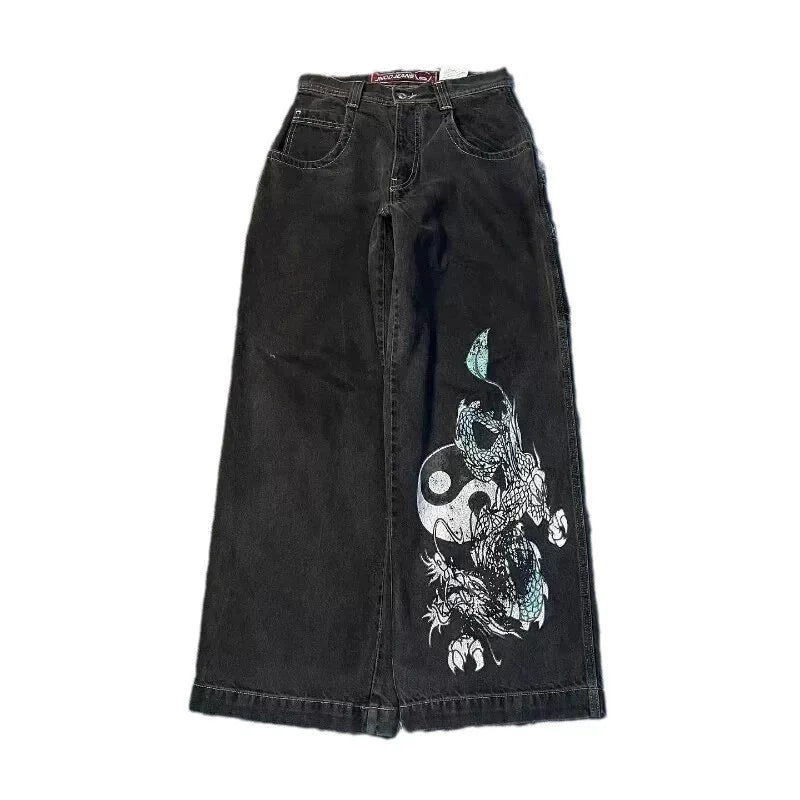 Loose straight jeans Men's retro embroidery hip -hop Gotter street clothing Harasuku Men's cross -border casual pants