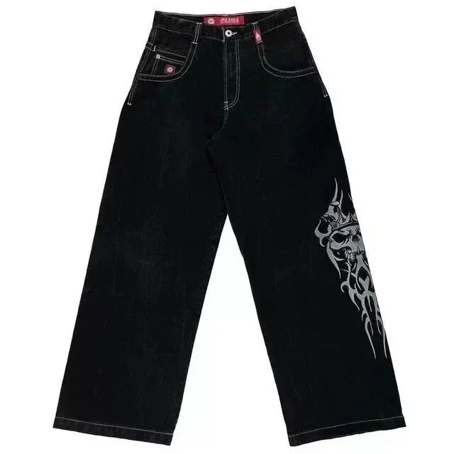 Loose straight jeans Men's retro embroidery hip -hop Gotter street clothing Harasuku Men's cross -border casual pants