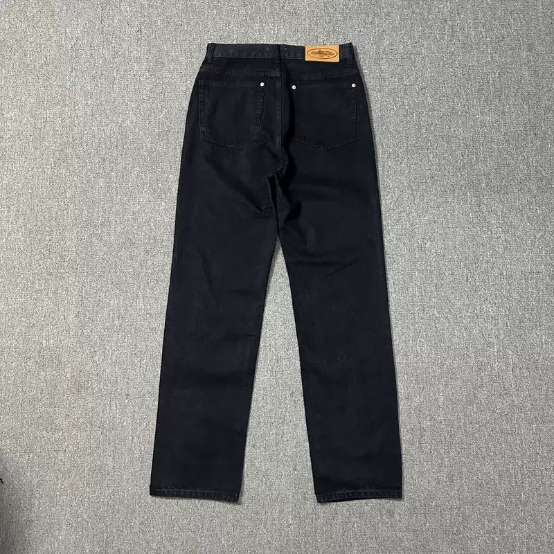 Classic Devil's Island print casual high street jeans for men, loose and trendy brand ins versatile straight leg pants