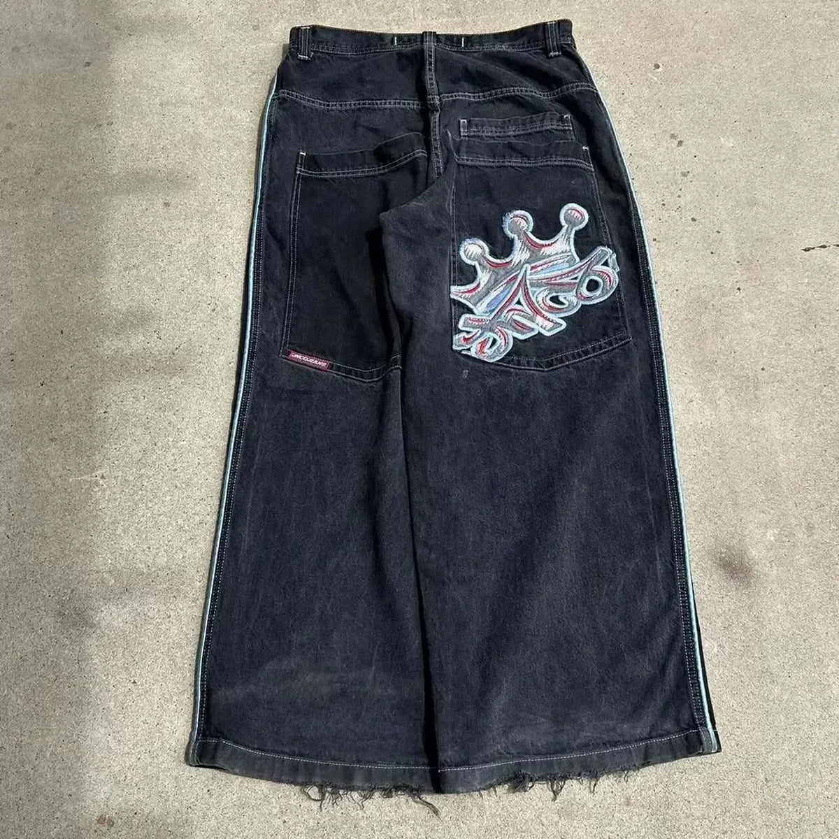 Loose straight jeans Men's retro embroidery hip -hop Gotter street clothing Harasuku Men's cross -border casual pants