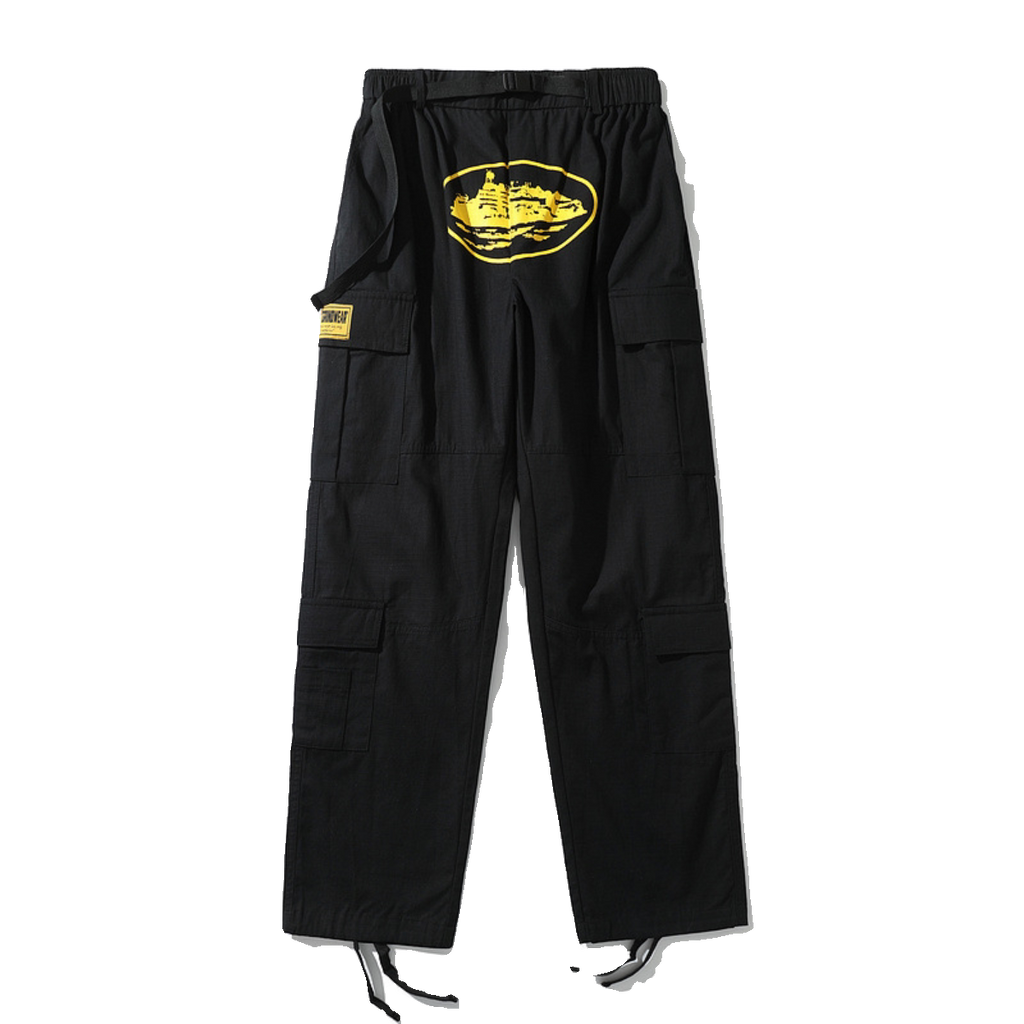 American retro high street fashion brand ins hip-hop street print casual multi-pocket side buckle unisex overalls