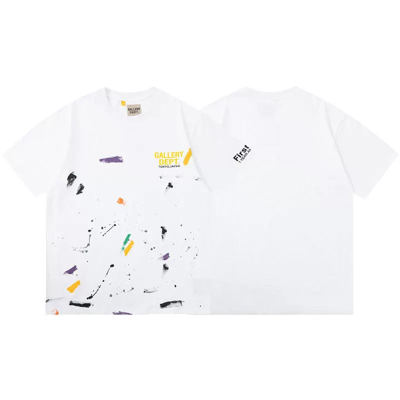 Outdoor single Gallery Depot color splashed ink letter print washed vintage trendy brand short sleeved high street graffiti T-shirt for men