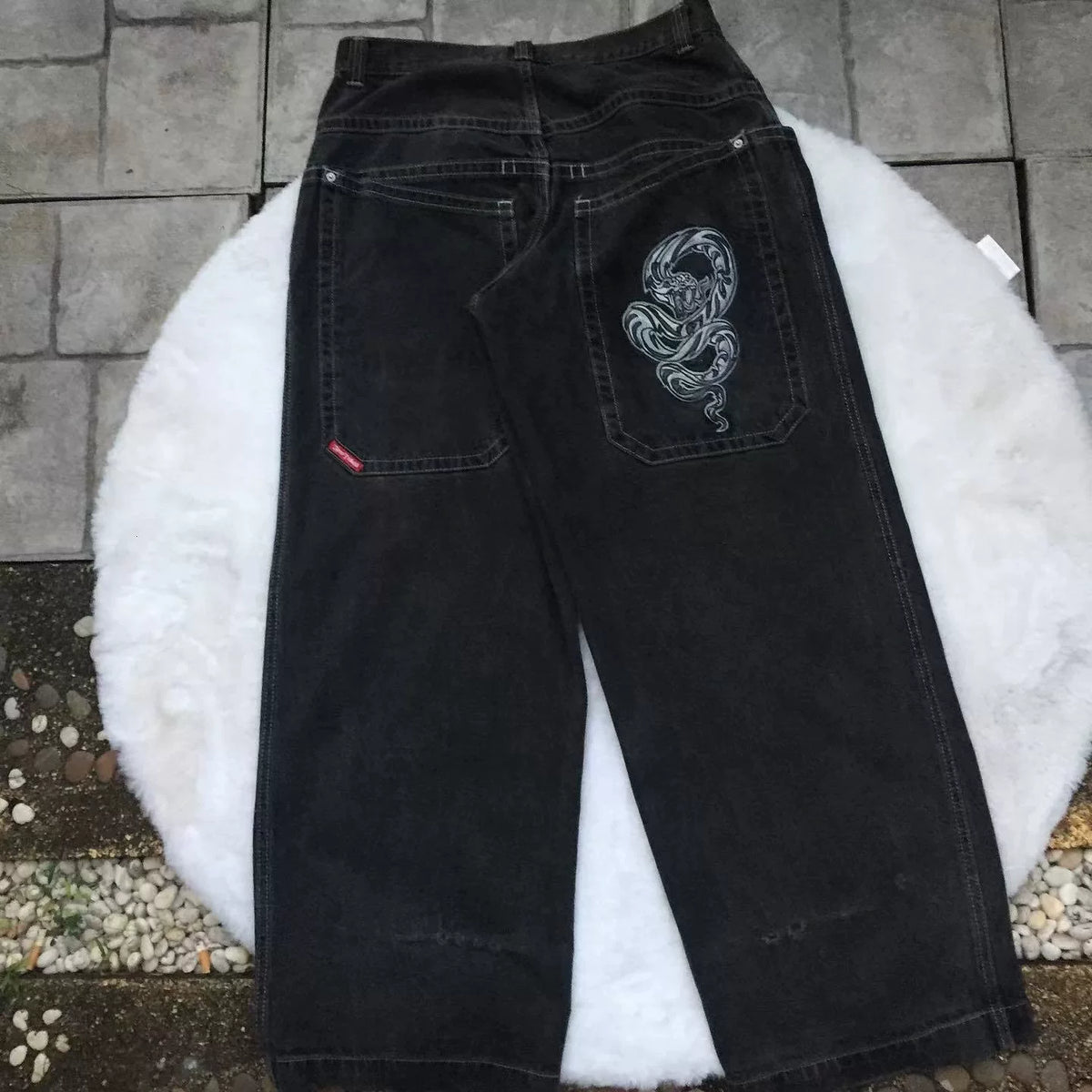 Loose straight jeans Men's retro embroidery hip -hop Gotter street clothing Harasuku Men's cross -border casual pants
