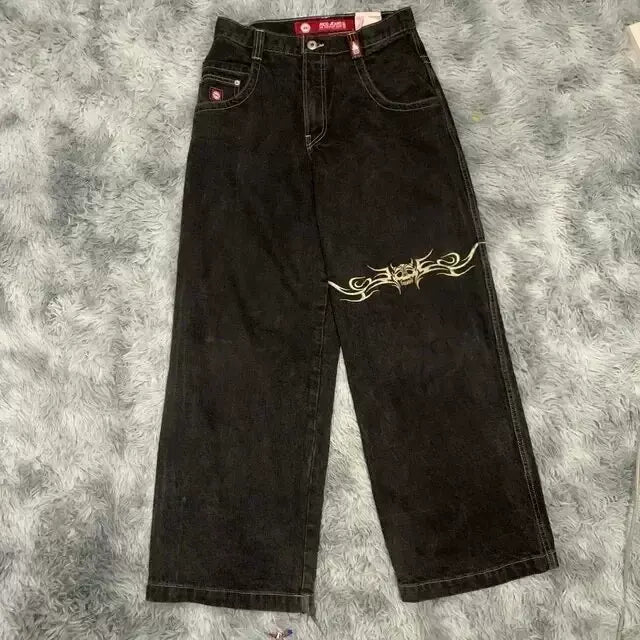 Loose straight jeans Men's retro embroidery hip -hop Gotter street clothing Harasuku Men's cross -border casual pants