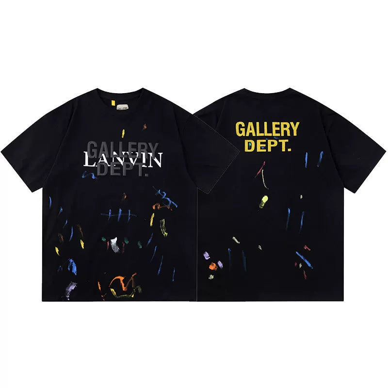 Outdoor single Gallery Depot color splashed ink letter print washed vintage trendy brand short sleeved high street graffiti T-shirt for men