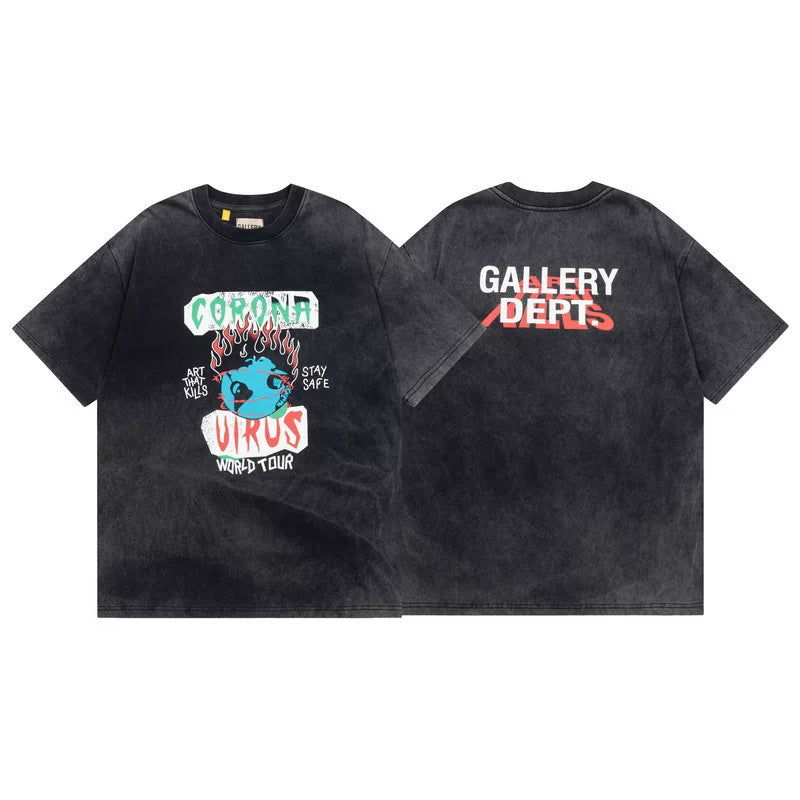 Outdoor single Gallery Depot color splashed ink letter print washed vintage trendy brand short sleeved high street graffiti T-shirt for men