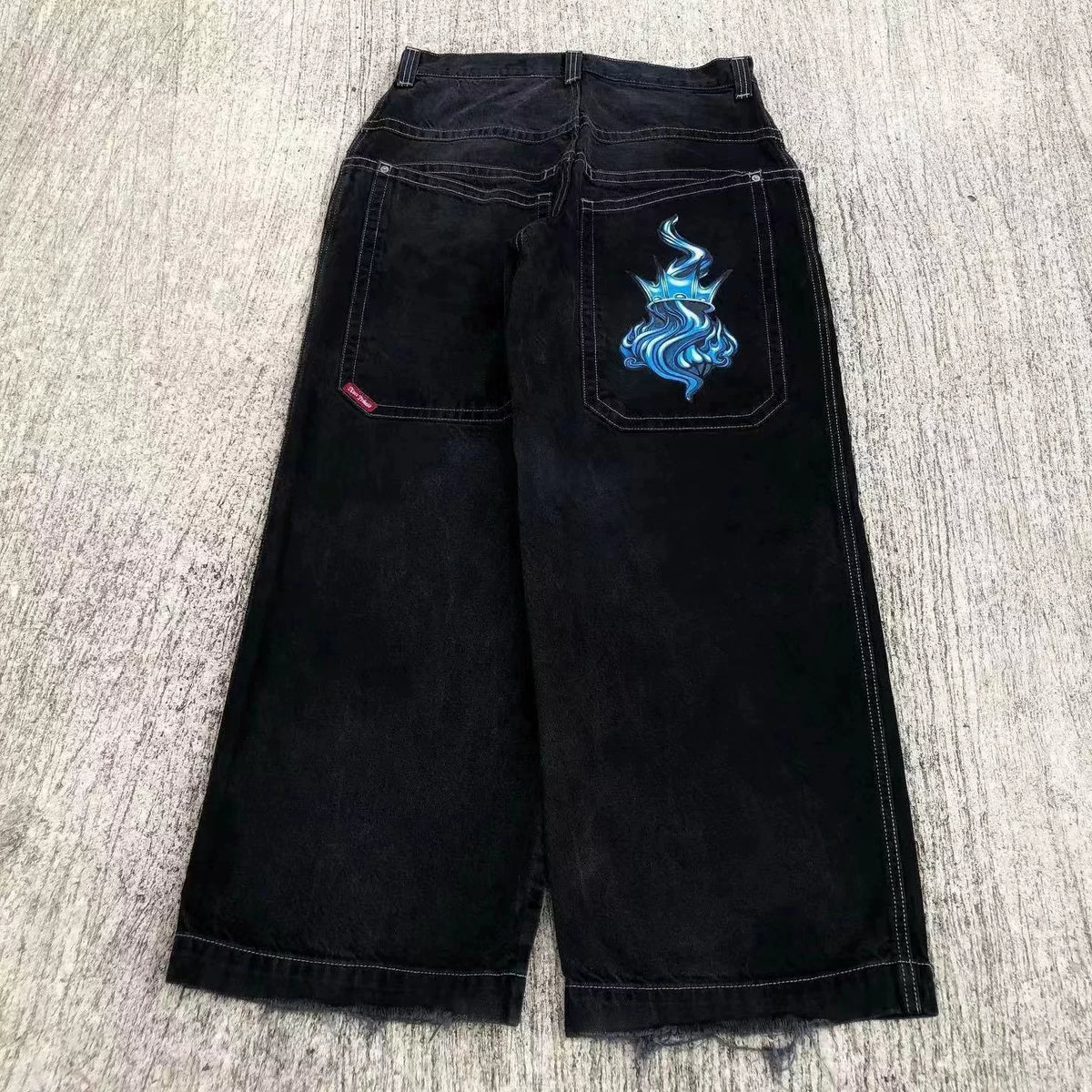 Loose straight jeans Men's retro embroidery hip -hop Gotter street clothing Harasuku Men's cross -border casual pants
