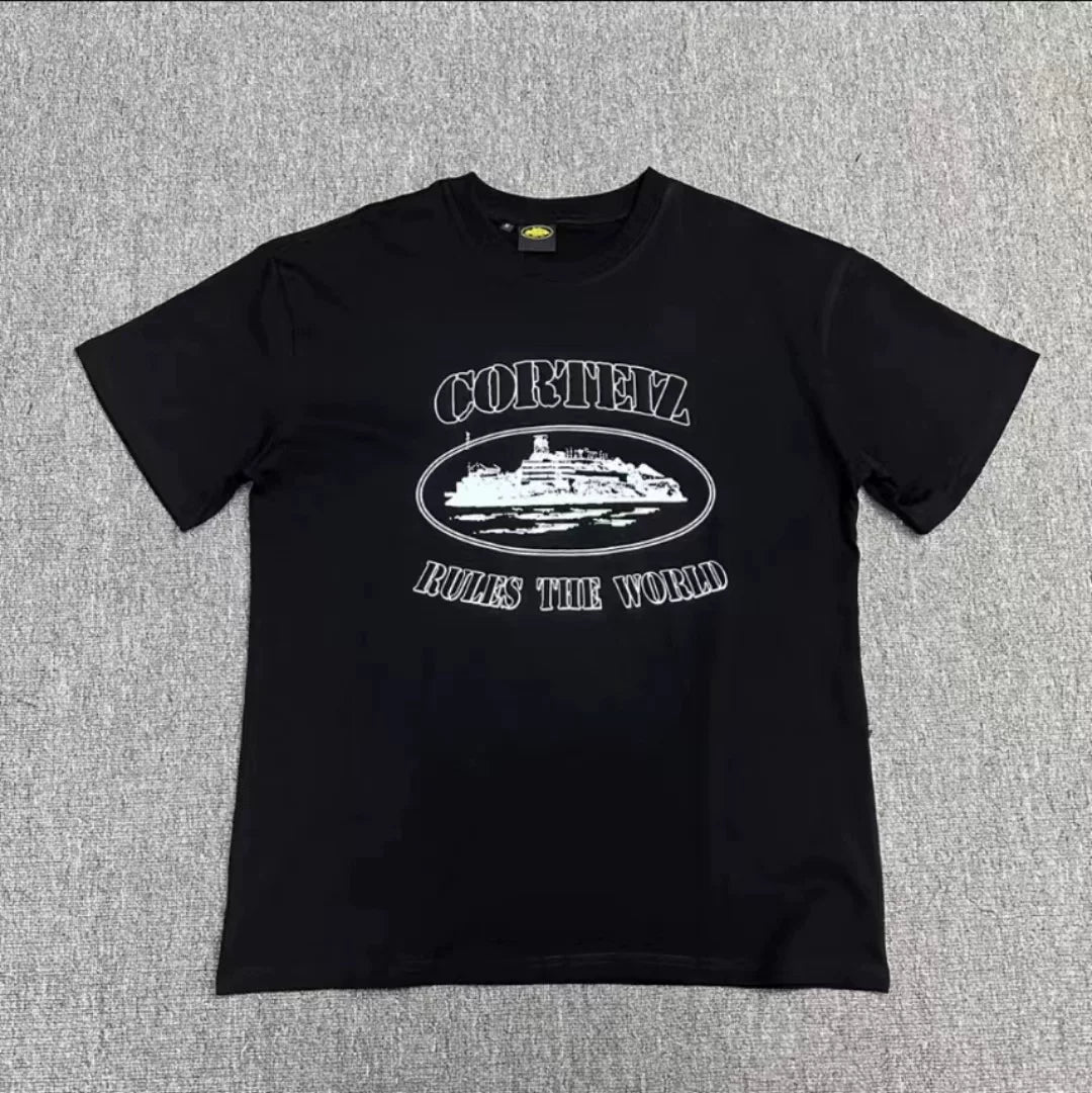 American street fashion brand Alcatraz sailboat top T-shirt men and women trend loose round neck retro five-point sleeve short sleeve