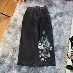 Loose straight jeans Men's retro embroidery hip -hop Gotter street clothing Harasuku Men's cross -border casual pants