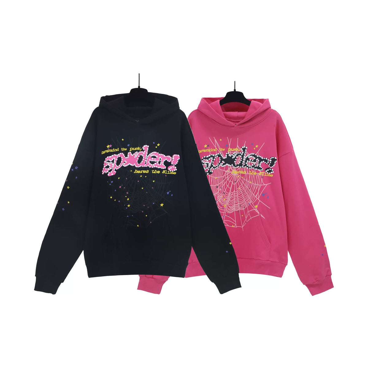 Sp5der hip-hop singer Young Thug555 same print letter couple hoodie Pink sweatshirt men